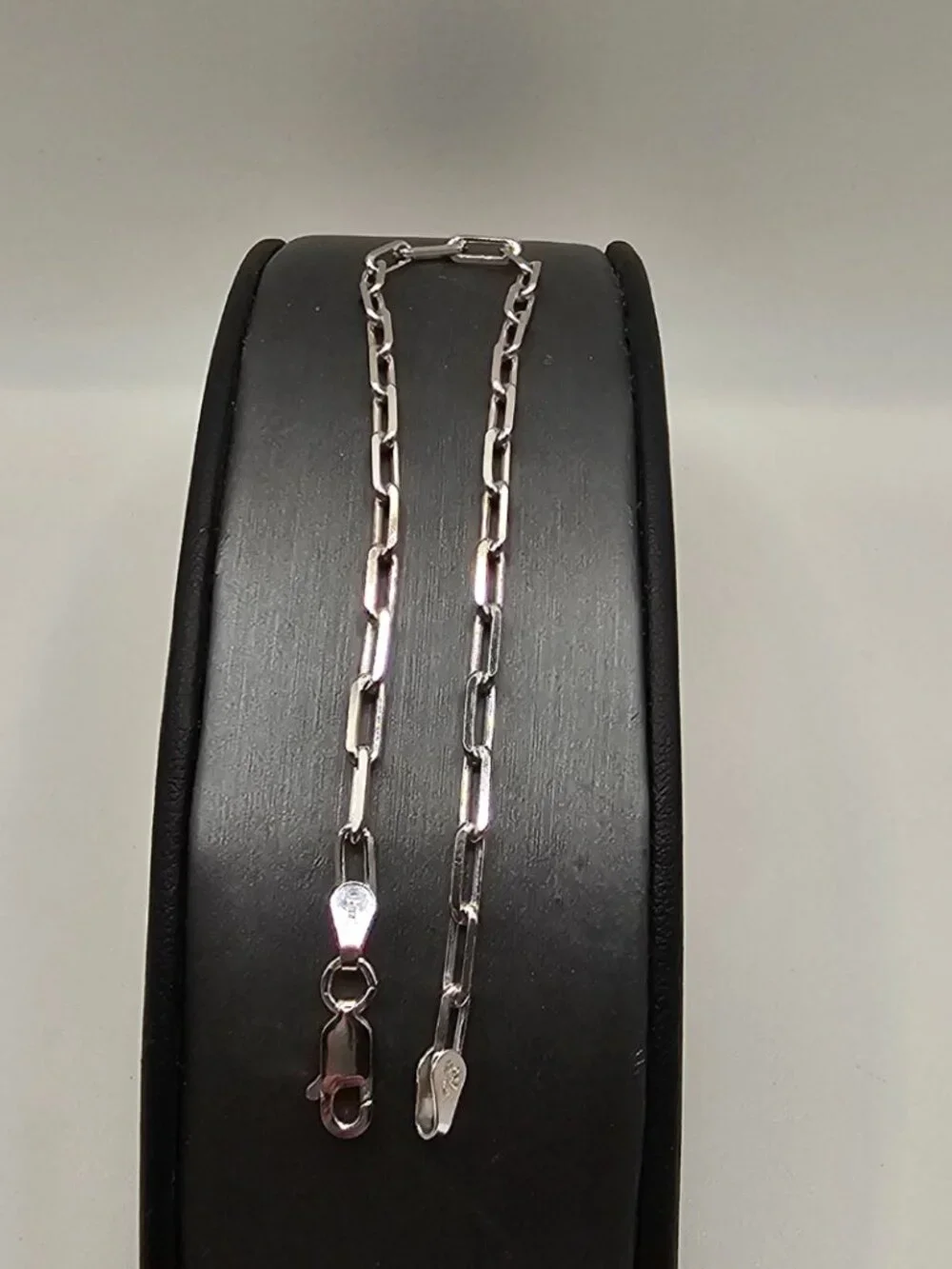 Sterling Silver 925 Rhodium Plated Paperclip Bracelet 2.8mm 8 inches
